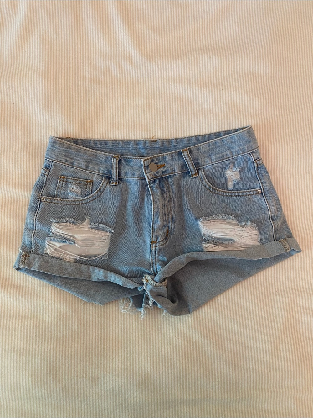 SHEIN Light Blue Ripped Cuffed Denim Jean Shorts
